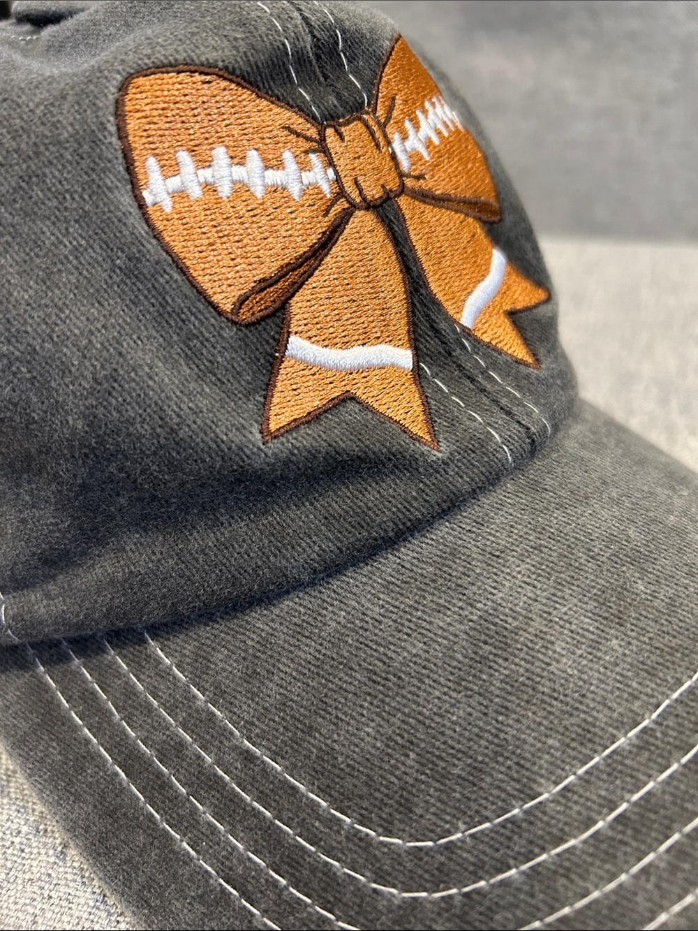 Game Day Football Bow Embroidered Cap Gray